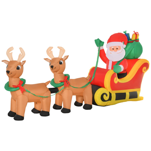 Inflatable Santa Sleigh with Reindeer, LED Lights, 240cm