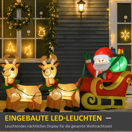 Inflatable Santa Sleigh with Reindeer, LED Lights, 240cm