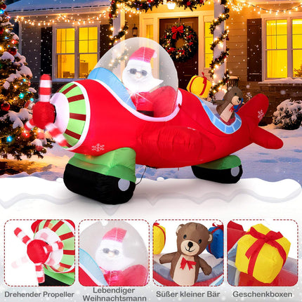 Inflatable Santa in Airplane with LED Lights, 220 cm