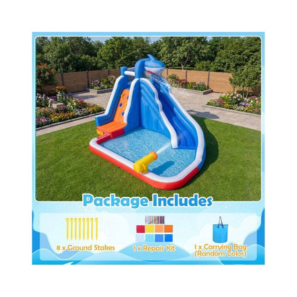 Inflatable Shark Water Slide with Paddling Pool, Climbing Wall, 3-12 Years