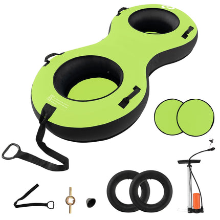 Inflatable Snow Tube for 2, Green, Includes Pump & Handles