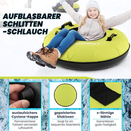 Inflatable Snow Tube with Tow Rope & Pump, 100cm, Green