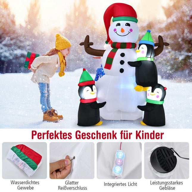 Inflatable Snowman With Penguins, LED Lights, 180 cm