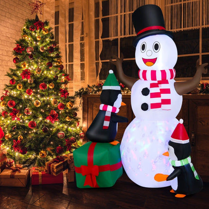 Inflatable Snowman with Penguins, LED Lights, 180 cm