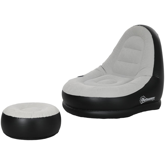 Inflatable sofa with footstool & cup holder, light grey