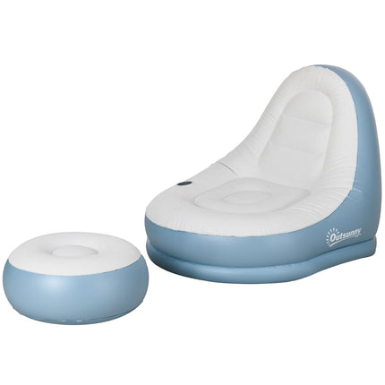 Inflatable sofa with footstool and cup holder, white 125x100x87 cm