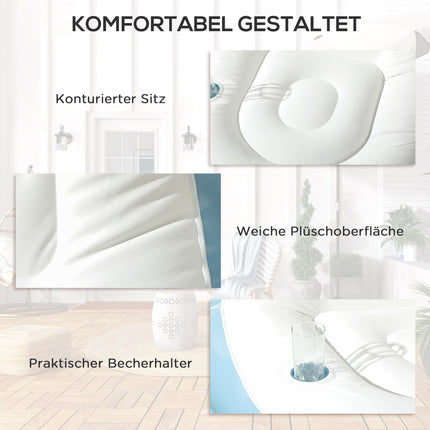 Inflatable sofa with footstool and cup holder, white 125x100x87 cm