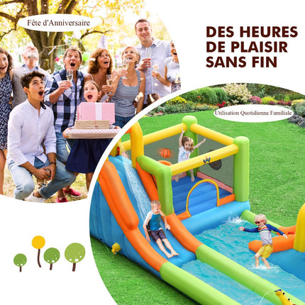 Inflatable Water Park Bounce House, Slide, 680W Blower