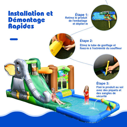 Inflatable Water Park With Slide, 580W Blower Included