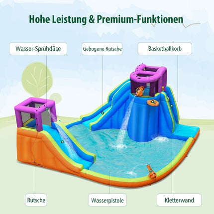 Inflatable Water Park with Slide, Climbing Wall, Sprinklers