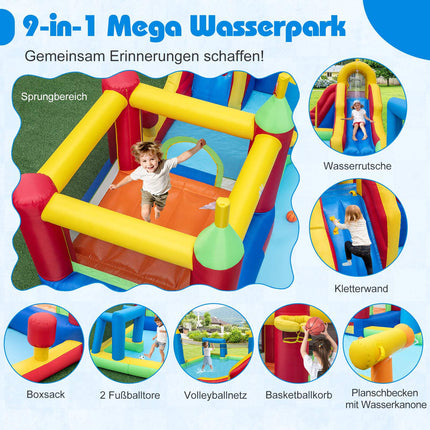 Inflatable Water Park with Slide, Pool, Climbing Wall