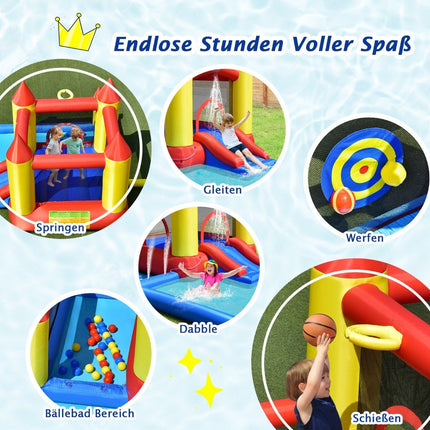 Inflatable bouncy castle with blower & slide & ball pit & basketball ring & paddling pool