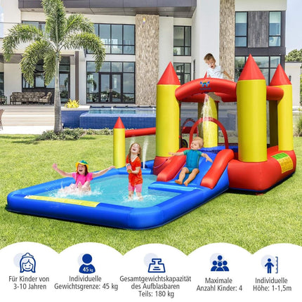Inflatable bouncy castle with blower & slide & ball pit & basketball ring & paddling pool