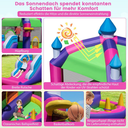 Inflatable bouncy castle with sun roof & slide & basketball hoop & ring toss game & repair kit
