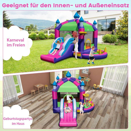 Inflatable bouncy castle with sun roof & slide & basketball hoop & ring toss game & repair kit