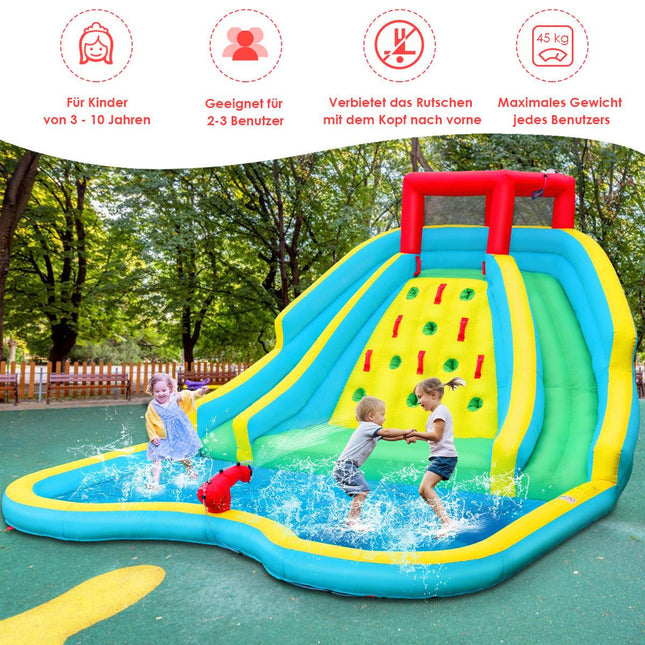 Inflatable bouncy castle with two water slides climbing wall 452 x 366 x 229 cm (bouncy castle only)