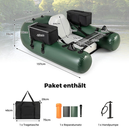 Inflatable fishing boat, inflatable boat, fishing boat with backrest, paddle boat, 157 x 114 x 35 cm