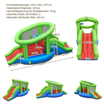 Inflatable snail bouncy castle with 2 slides & basketball hoop 410 x 190 x 197 cm