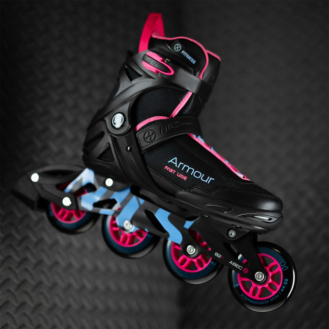 Inline skates, zwart/roze, maat 38, beschermende kleding