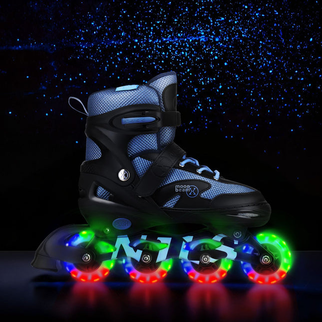Inline Skates with LED, Protectors, Blue, Size S (31-34)