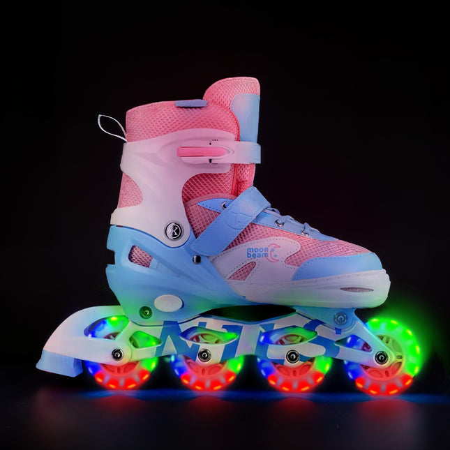 Inline skates met LED, beschermers, wit, maat S (31-34)
