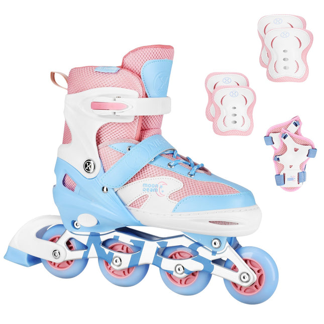 Inline skates met LED, beschermers, wit, maat S (31-34)