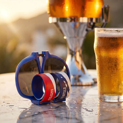 InnovaGoods Beer Dispenser 3.5 L and 2 Roll-Up Sunglasses, Sunfold France, Blue