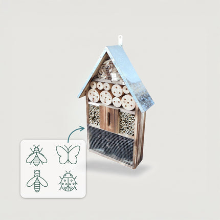 Insect Hotel With Metal Roof, Weatherproof Nesting Shelter