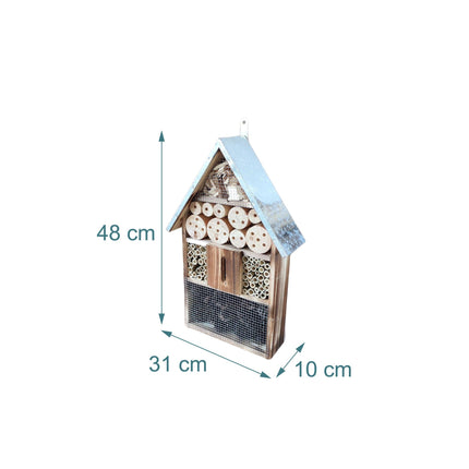 Insect Hotel With Metal Roof, Weatherproof Nesting Shelter