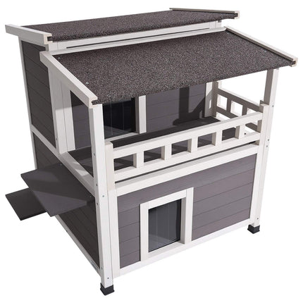 Insulated Outdoor Cat House, 2-Story Wooden, Waterproof
