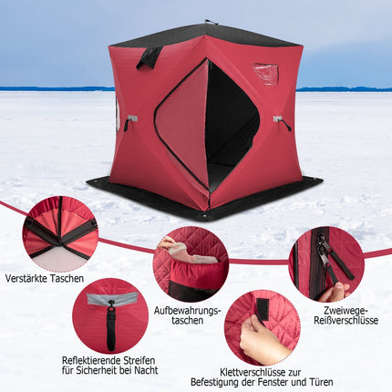 Insulated Pop-Up Ice Fishing Tent, 2-Person, Red