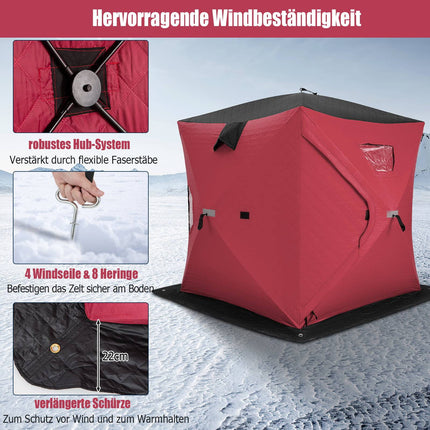 Insulated Pop-Up Ice Fishing Tent, 2-Person, Red