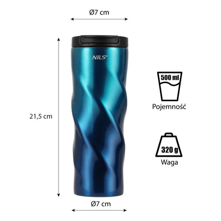 Insulated Stainless Steel Travel Mug, 500 ml, Blue