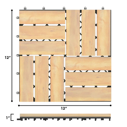 Interlocking Acacia Wood Deck Tiles, 12x12, 10-Pack