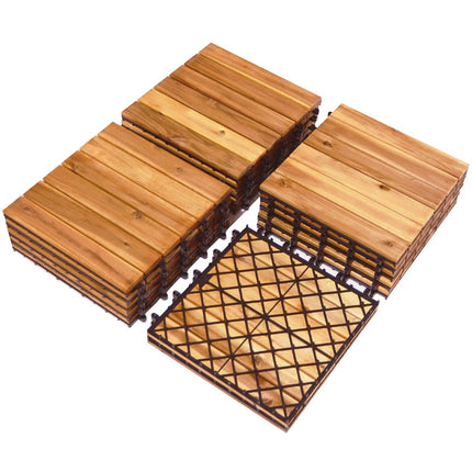 Interlocking Acacia Wood Deck Tiles, 27 Pack, Indoor/Outdoor