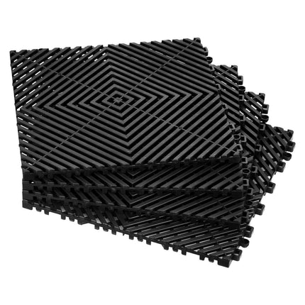 Interlocking Drainage Mat Tiles, 55 Pcs, 12 x 12 in, Non-Slip PP, Black
