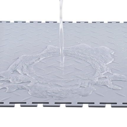 Interlocking Garage Floor Tiles, 16-Pack PVC Diamond Plate, Light Gray