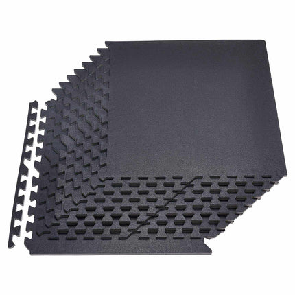 Interlocking Gym Floor Mats Set, 12 Tiles, 14mm Black