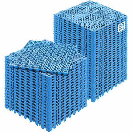 Interlocking PVC Drainage Floor Tiles, 50 Pack, 12x12 in, Blue