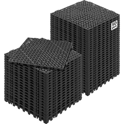 Interlocking PVC Drainage Floor Tiles, 50 Pack, 30x30 cm, Black