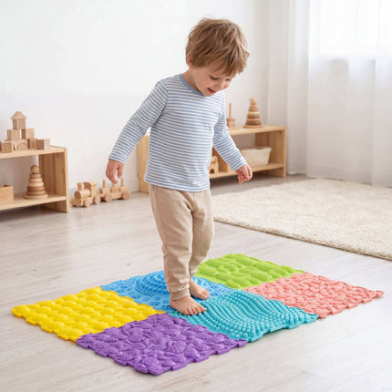 Interlocking Sensory Mats, 6 PCS, Multi-Colored TPE, 12"x12"