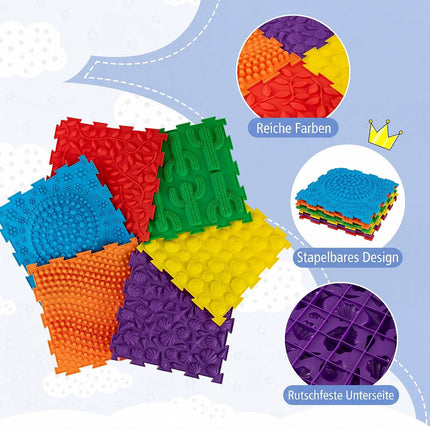 Interlocking Sensory Mats, 6 PCS, Multicolor, TPE, 12"x12"
