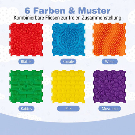 Interlocking Sensory Mats, 6 PCS, Multicolor, TPE, 12"x12"