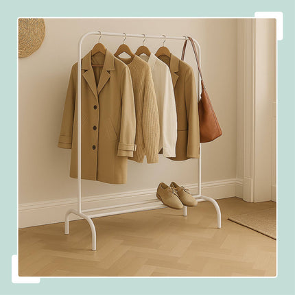 Iron Coat Rack with Clothes Rail and Shelf