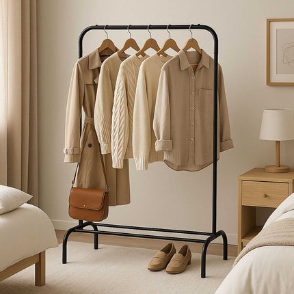 Iron Coat Rack with Clothes Rail and Shelf
