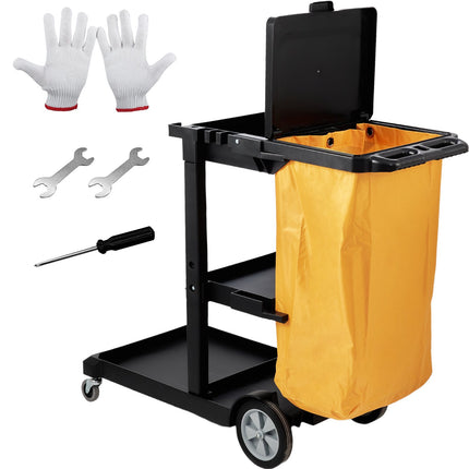 Janitorial Cleaning Cart, 3-Shelf, 200 lb, 25 Gal Bag