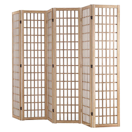 Japanese Room Divider, 6 Panel Folding Privacy Screen, Wood, 95.3 x 66.9 in