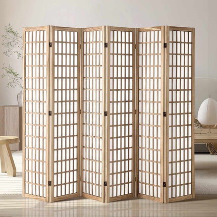Japanese Room Divider, 6 Panel Folding Privacy Screen, Wood, 95.3 x 66.9 in