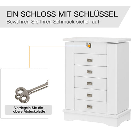 Jewelery cabinet with drawers, white, 25x14x34.5cm