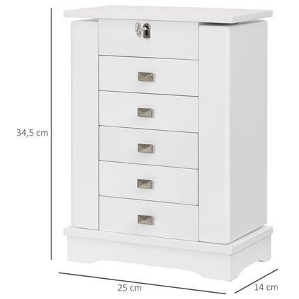 Jewelery cabinet with drawers, white, 25x14x34.5cm